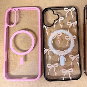 Stylish Pink and Black Phone Case with Bow Design